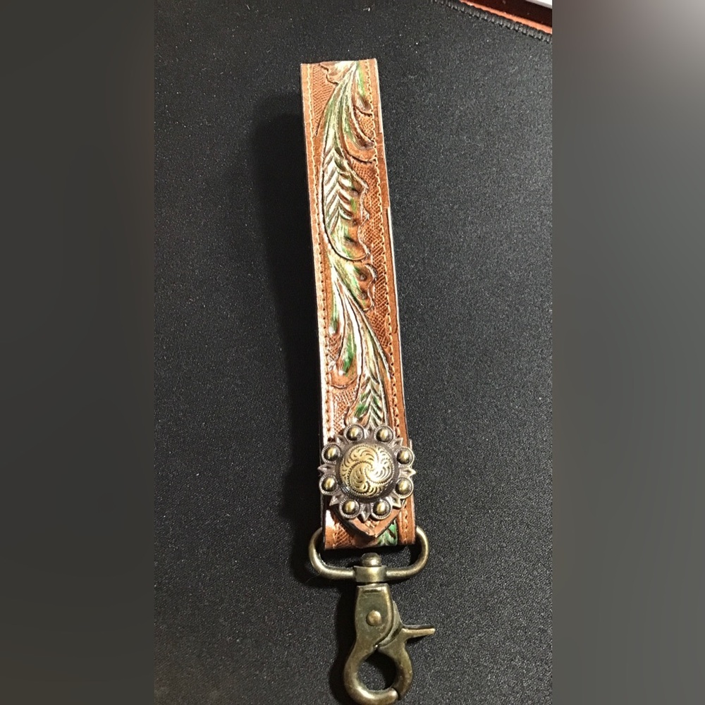 Tooled leather key chain